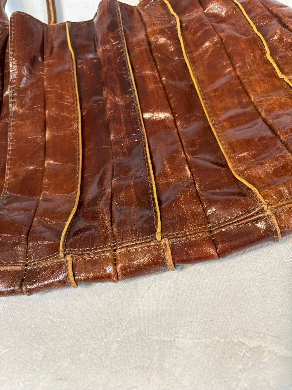 Classic Brown Leather Pleated Tote/Purse, Milano Bags, fall, vintage, luxe